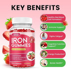 2 Pack Iron Gummies with Multivitamin, Iron Supplement for Women & Men with Zinc, Vitamin B Complex & C, B12, Folate - Blood Builder & Energy Support for Adults & Kids - Strawberry Flavor, Vegan 120ct