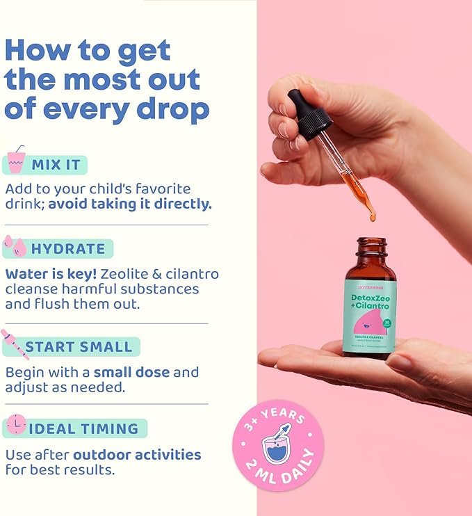 JoySpring DetoxZee Cilantro & Zeolite Drops for Kids | Liquid Zeolite Clinoptilolite with Cilantro Extract | Gentle Daily Wellness Support | Raspberry Flavor Supplement | 30 Servings (Pack of 2)