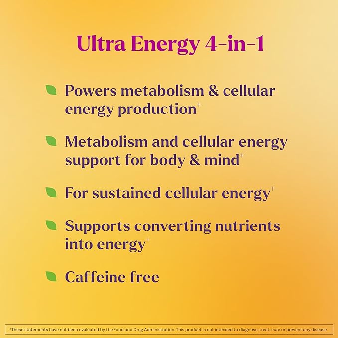Natrol Ultra Energy 4-in-1 Blend 1000mcg B12, Vitamin B Complex, Vitamin D, CoQ10 Capsules 30 Ct, Vegetarian, Caffeine Free, Supports Cellular Energy Production