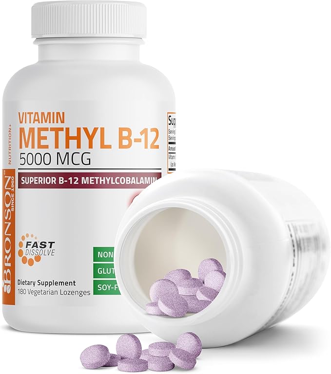Bronson Methyl B12 5000 mcg Vitamin B12 Methylcobalamin Energy & Brain Support, 180 Lozenges