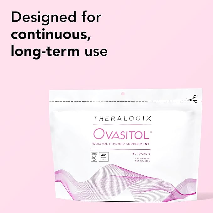 Theralogix Ovasitol Inositol Powder Packets - 90-Day Supply - Myo-Inositol & D-Chiro Inositol for Hormone Balance & Ovarian Function Support* - NSF Certified - 180 Packets