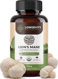 Longevity Botanicals Organic Lion's Mane Mushroom Capsules Supplement Extract 120ct | Hericium Erinaceus Fruiting Body | ≥20% Beta-D-Glucans | 40 Servings of 900mg | Supports Cognitive & Gut Wellness