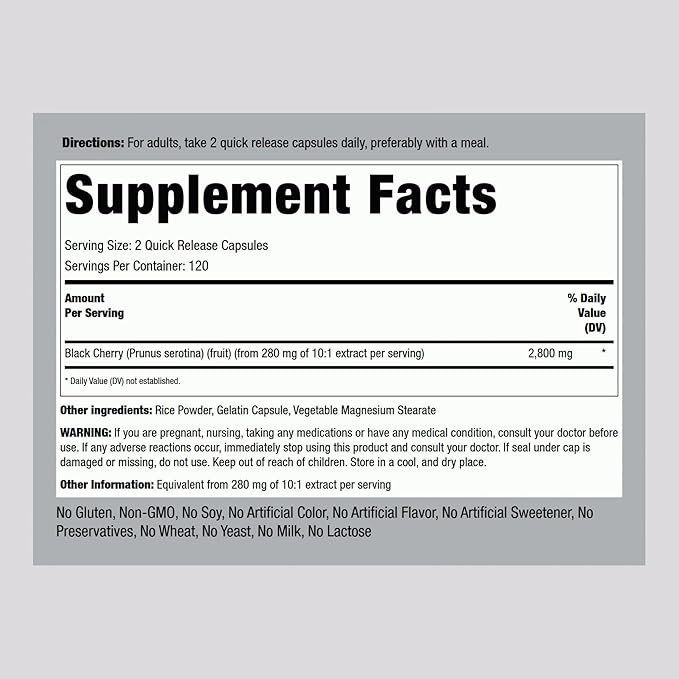 Piping Rock Black Cherry Extract Concentrate | 240 Capsules | Non-GMO, Gluten Free Supplement