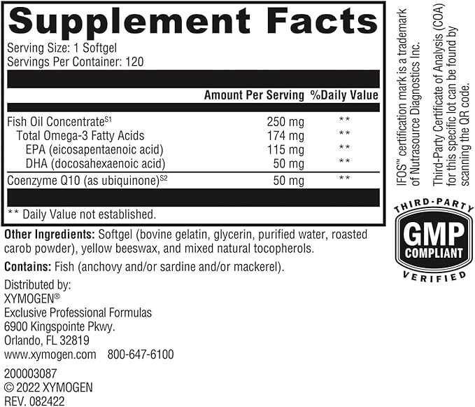 XYMOGEN CoQmax Omega 50 mg - Dual-Action Heart Health Support - CoQ10 Plus Fish Oil Omega-3 - MaxSimil Monoglyceride EPA DHA - Enhanced Absorption - 120 Softgels