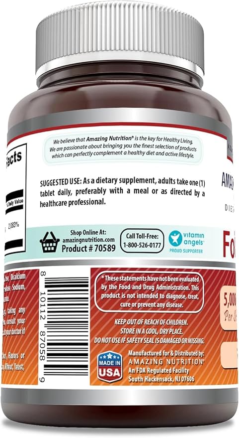 Amazing Formulas Folic Acid 5000 Mcg per Serving | Tablets Supplement | Non-GMO | Gluten-Free | Made in USA (3 Pack | 120 Count)
