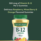 Nature's Bounty Vitamin B12 Gummies, Dietary Supplement, Supports Energy Metabolism and Nervous System Health, Mixed Berry Flavor, 500mcg, 160 Count