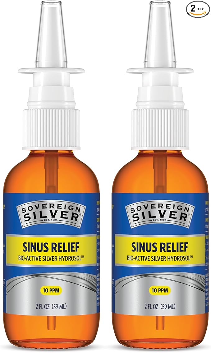 Sovereign Silver Natural Nasal Spray - Colloidal Silver Nasal Spray, Bio Active Nose Mist for Sinus Relief and Immune Support, Adults and Kids, 10 ppm - 2 fl oz (59mL), Pack of 2
