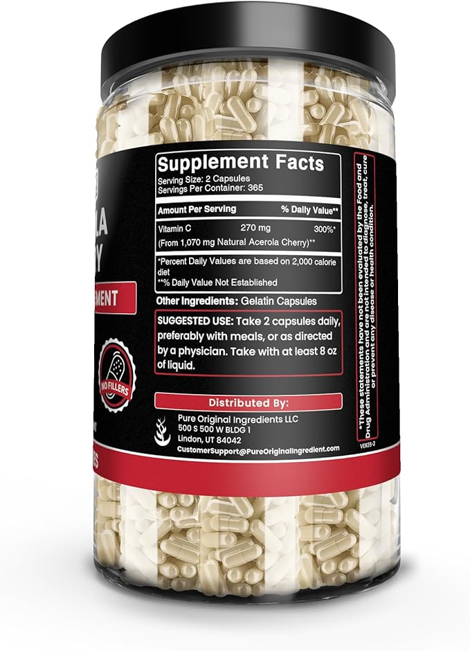 Pure Original Ingredients Acerola Cherry (730 Capsules) No Magnesium Or Rice Fillers, Always Pure, Lab Verified