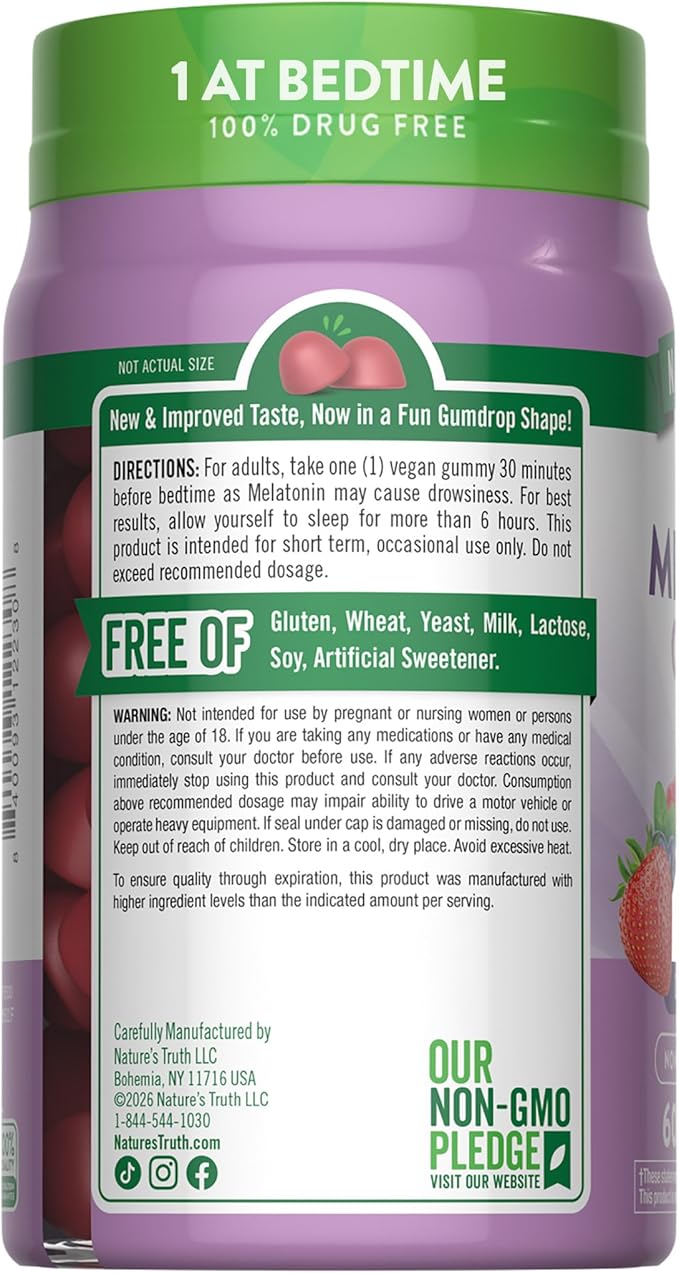 Nature's Truth Melatonin Gummies 5mg | 60 Count | Mixed Berry Flavor | Vegan, Non-GMO & Gluten Free Supplement