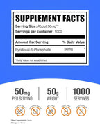 BulkSupplements.com Pyridoxal 5 Phosphate Powder - P-5-P Vitamin B6 Supplement, P-5-P 50mg - P5P Supplement, Gluten Free, 50mg of per Serving, 50g (1.8 oz) (Pack of 1)