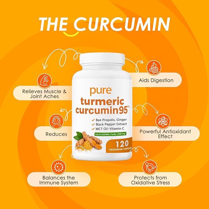 Turmeric Pure Turmeric Curcumin 95 1000 mg - Black Pepper Extract | Vegan Capsules 120