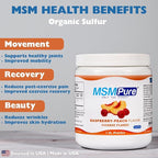 KALA HEALTH MSMPure Raspberry Peach Flavored Coarse MSM Powder Flakes – US-Made MSM for Joint Health, Skin Appearance, and Hair & Nail Support – 1 lb, Organic Sulfur