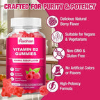 Haohan Vitamin B2 400mg with Magnesium Gummies for Migraine and Nervous System Support in Sugar-Free Vegan Raspberry Flavor, 60 Count for Adults and Kids