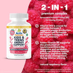 Kids & Teens Energy Support with Vitamin B12 + Folate (B9) - Supports Energy Production, Brain Function & Metabolism - Gluten Free - Raspberry Flavor - Soft Chew 60 Gummies (60 Servings)