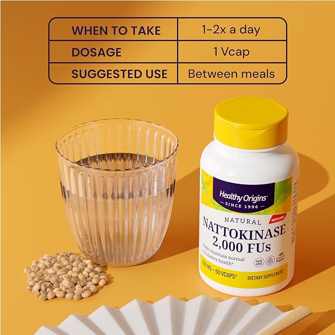 Healthy Origins Nattokinase 2,000 FUs, 100 mg - Nattokinase Supplement - Vegan, Non-GMO & Gluten-Free Nattokinase - 60 Veggie Capsules