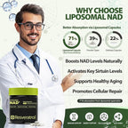 NAD+ Supplement, NAD Nicotinamide Riboside Resveratrol, Liposomal NAD - NMNH Supplement Alternative for Anti-Aging, Mental Clarity & Cellular Energy 100 Capsules