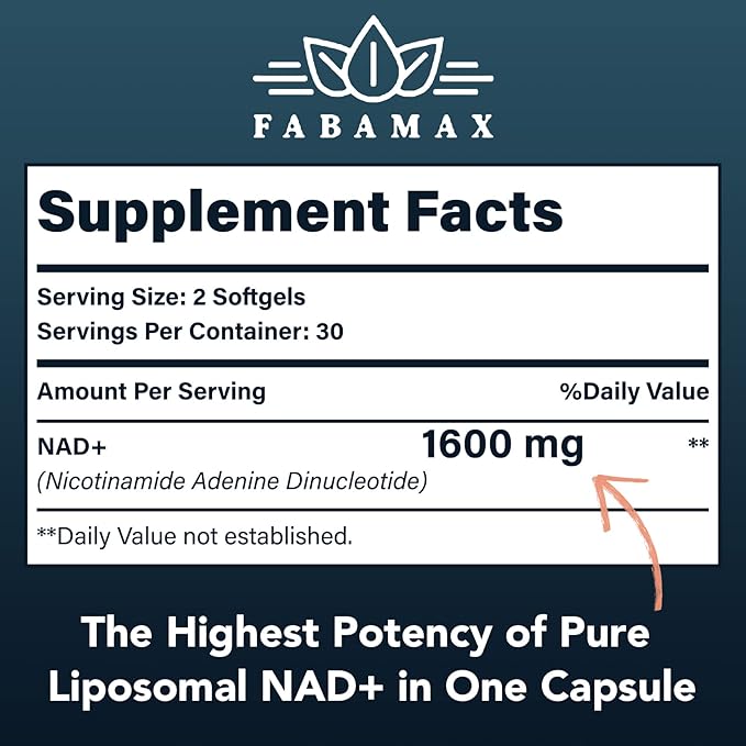 1600 mg Liposomal NAD Supplement, 98% Pure NAD+ Supplement, Superior Absorption, Alternative to Nicotinamide Riboside or NADH to Boost NAD+ for Aging Defense, Energy, Longevity, 60 Softgels