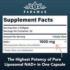 1600 mg Liposomal NAD Supplement, 98% Pure NAD+ Supplement, Superior Absorption, Alternative to Nicotinamide Riboside or NADH to Boost NAD+ for Aging Defense, Energy, Longevity, 60 Softgels