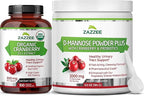 Zazzee Urinary Tract Cleanse Bundle | Fast Acting Probiotic Cranberry D Mannose Powder Plus 25:1 USDA Organic Cranberry Extract Capsules for Women | Non-GMO Vegan & ISO Lab Tested