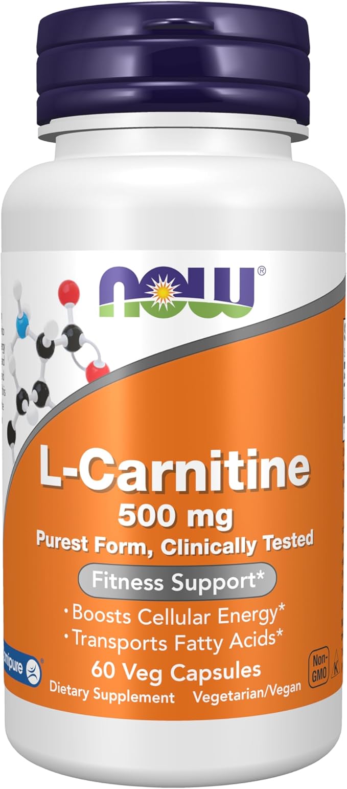 NOW Foods Supplements, L-Carnitine 500mg, Purest Form, Amino Acid, Fitness Support*, 60 Veg Capsules