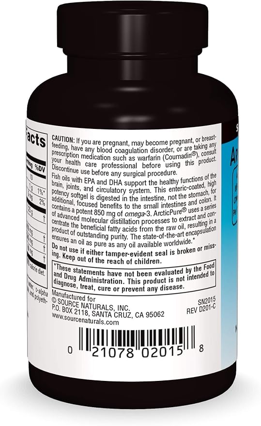 Source Naturals ArcticPure Enteric-Coated Ultra-Potency 850 mg Omega-3 Fish Oil - 30 Softgels