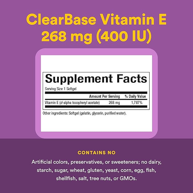 Natural Factors, Clear Base Vitamin E 400 IU, Antioxidant Support for Cardiovascular and General Health, 60 softgels (60 servings)