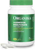 Organika Magnesium Bisglycinate 200 mg – 120 Vegetarian Capsules, Gentle on Stomach Magnesium Supplement to Support Healthy Muscle, Nerve & Bone Function