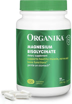 Organika Magnesium Bisglycinate 200 mg – 120 Vegetarian Capsules, Gentle on Stomach Magnesium Supplement to Support Healthy Muscle, Nerve & Bone Function