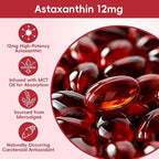 Astaxanthin 12mg with MCT Oil – 120 Softgels, Premium Astaxanthin Organic Supplements, for Kidneys, Eyes & Skin, Natural Microalgae Source, Triple Strength, Non-GMO & Gluten Free (Pack of 1)