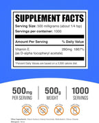 BulkSupplements.com Vitamin E 400 IU Powder - as D-Alpha Tocopherol, Vitamin E Supplements - Gluten Free, 500mg per Serving, 500g (1.1 lbs) (Pack of 1)