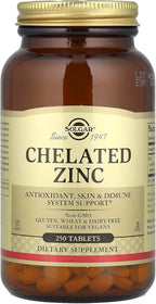 Solgar Chelated Zinc, 250 Tablets - Zinc for Healthy Skin - Supports Cell Growth & DNA Formation - Exerts Antioxidant Activity - Supports A Healthy Immune System - Non GMO, Vegan - 250 Servings