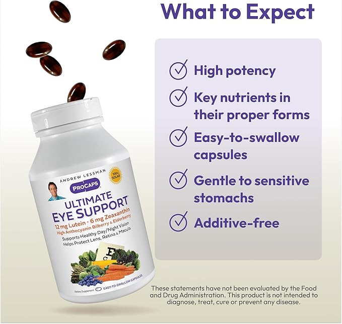 ANDREW LESSMAN Ultimate Eye Support 360 Softgels - 12mg Lutein, 6mg Zeaxanthin, Bilberry, Key Nutrients to Support Eye Health and Promote Healthy Vision. No Additives. Easy to Swallow Softgels
