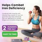Iron Gummies with Multivitamin, Iron Supplement for Women & Men with Zinc, Vitamin B Complex & C, B12, Folate - Blood Builder & Energy Support for Adults & Kids - Grape Flavor, Vegan 60 Gummies