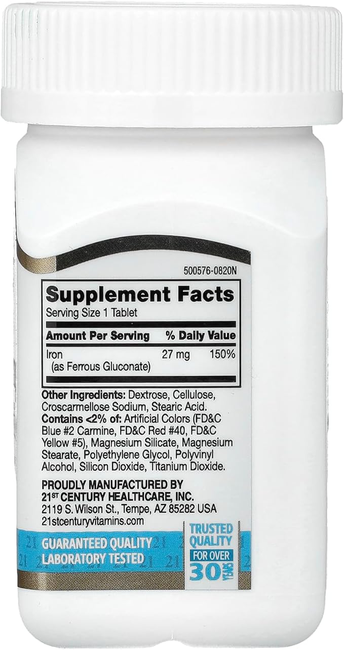 21st Century Iron 27 Mg Ferrous Gluconate Tablets, 110Count