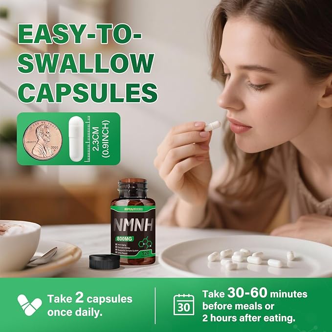 Pure NMNH Supplement 120 Capsules - 800mg High-Purity NMNH Supplements, NAD Supplement for Boost NAD+ for Anti-Aging & Cellular Energy