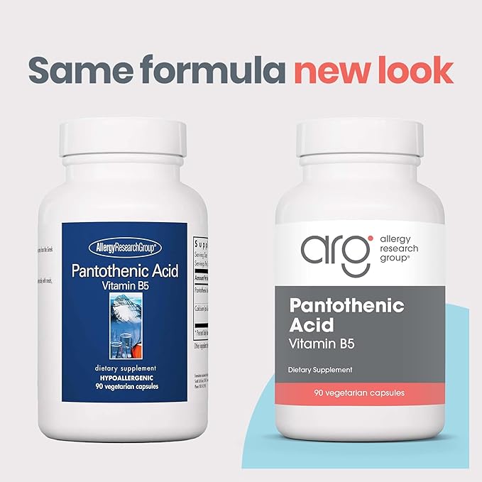 Allergy Research Group ARG Pantothenic Acid - 500 mg Vitamin B5 - Supports Metabolism & Adrenal Gland - Vegetarian Capsules - Hypoallergenic Formula - 90 Servings - 90 Count