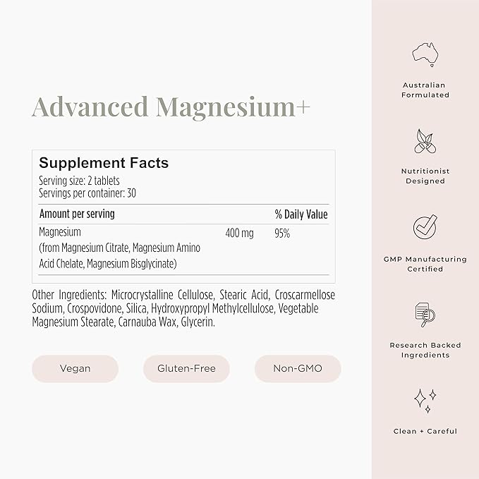 JSHealth Magnesium Supplement for Sleep. 400mg Triple-Form Glycinate, Citrate, Amino Acid Chelate. By Nutritionist Jessica Sepel (60 Tablets)
