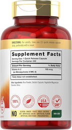 Carlyle Vitamin K2 Supplement 100 mcg | K2 MK-4 | 240 Capsules | Non-GMO & Gluten Free
