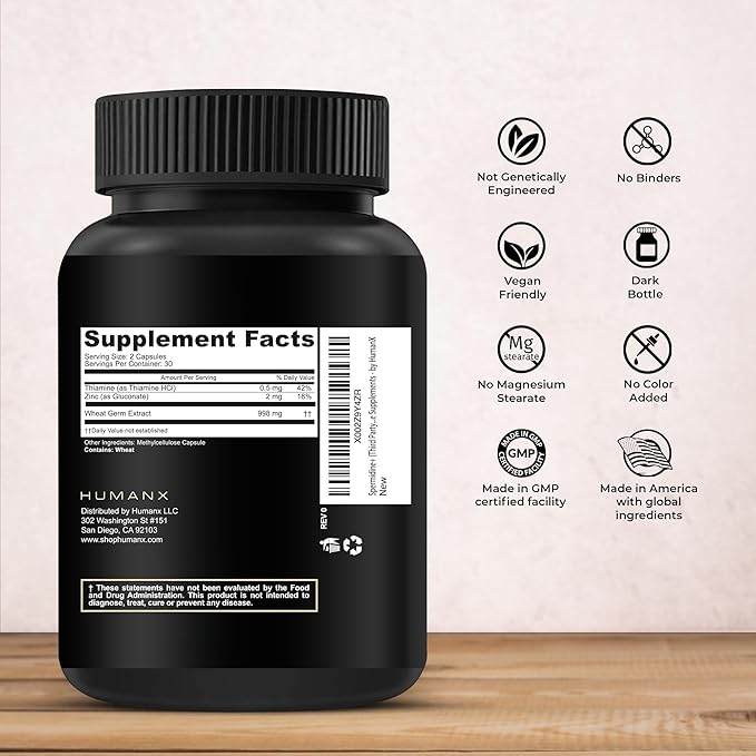 HUMANX Spermidine+ (USA Third Party Tested) - Spermidine-Rich Wheat Germ Extract & Zinc to Activate Cellular Renewal - Non-GMO, Spermidine Capsules - Supports Healthy Aging - Spermidine Supplement
