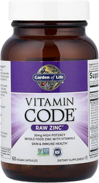 Garden of Life Zinc Supplements 30mg High Potency Raw Zinc and Vitamin C Multimineral Supplement, Vitamin Code Vitamins Trace Minerals & Probiotics for Skin Health & Immune Support, 60 Vegan Capsules
