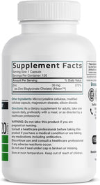 Bronson Zinc Glycinate 30mg Chelated Superior Absorption 100% Chelated Formula Non-GMO, 120 Vegetarian Capsules