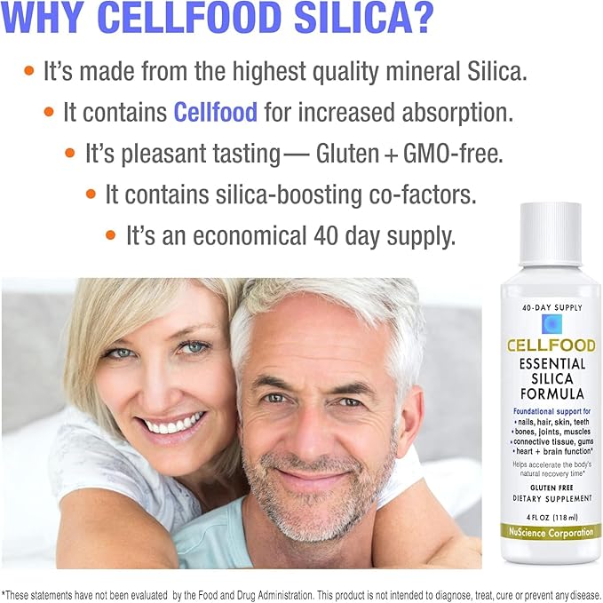 Cellfood Essential Silica Anti-Aging Formula - 4 fl oz, 3 Pack - Supports Healthy Bones, Joints, Hair, Skin, Nails, Teeth & Gums - Easy to Absorb - Gluten & Thiaminase Free, Non-GMO - 120-Day Supply