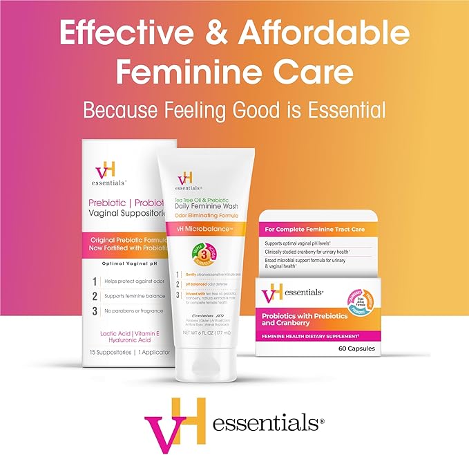 vH Essentials Probiotic Gummies with Prebiotics & Cranberry, Concentrated Extract for Urinary Tract Health, Supports Vaginal Microflora Balance for a Healthy Feminine Tract, 60 Count