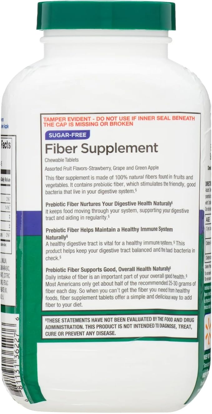 Daily Fiber Supplement Chewable Tablets – 90 Count, Sugar-Free Chews for Women and Men, High Fiber Content, Assorted Fruit Flavors, Chewable Tablets for Adults. (Pack of 1)