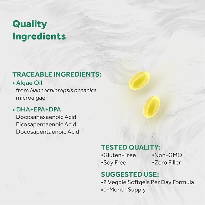 Naturalis Vegan Omega 3 DHA, EPA & DPA from Algae | Vegan Society Certified, Sustainably Sourced, True Full Spectrum | 60 Veggie Softgels (Carrageenan Free)