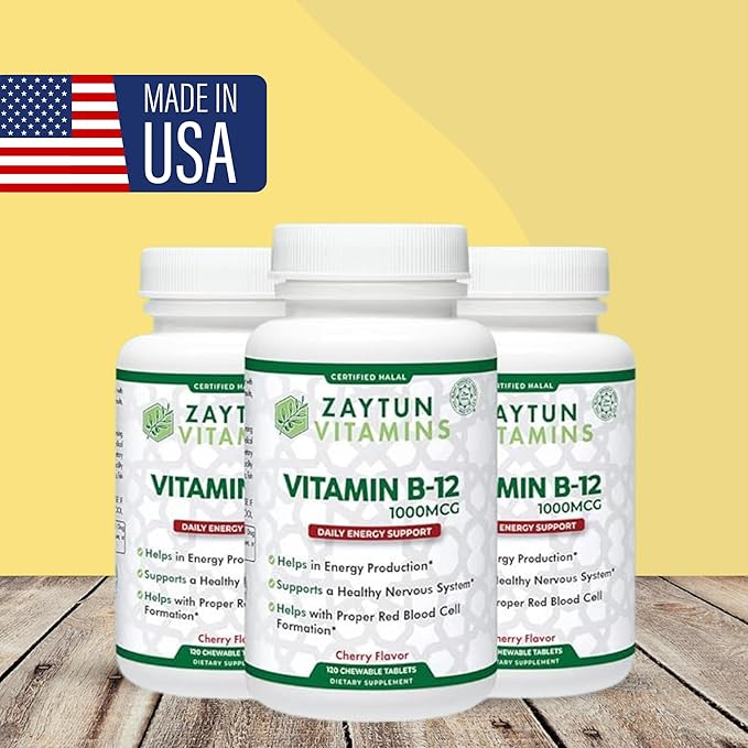 Zaytun Halal Vitamin B12 1000mcg, Promotes Energy Production, Metabolism and Healthy Nervous System - Vegetarians and Vegans Formula - Dairy-Free - 4 Months Supply - Made in USA