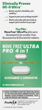 Move Free Ultra Pro with Quadruple Action Joint Support - Type 2 Collagen MSM Calcium Fructoborate & Manganese - Supports Joint Cartiliage Bone Connective Tissue, 120 Tablets (30 servings)