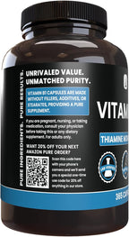 PURE ORIGINAL INGREDIENTS Vitamin B1 (Thiamine Mononitrate) (365 Capsules) No Magnesium Or Rice Fillers, Always Pure, Lab Verified