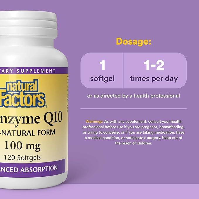 Natural Factors Coenzyme Q10 - Antioxidant Support Supplement Supports Cellular Energy Production - Better Absorption Aids Healthy Heart Function - 100 mg, 120 Softgels (120 Servings)