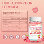 Calcium Citrate Gummies 1200mg, Chewable Calcium Supplement for Women & Men, Ultimate Absorption Calcium Gummies for Muscle & Immune Support, Sugar Free, Raspberry Flavor, 60 Count